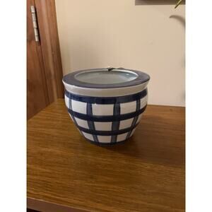 Blue And White Gingham Ceramic Circle Flower Pot